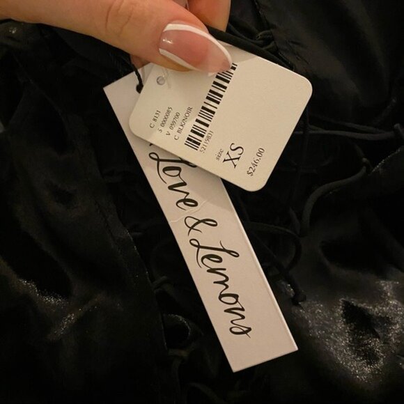 For Love and Lemons New Puff Sleeve Black Satin Prince Mini Dress XS NWT - Picture 6 of 10